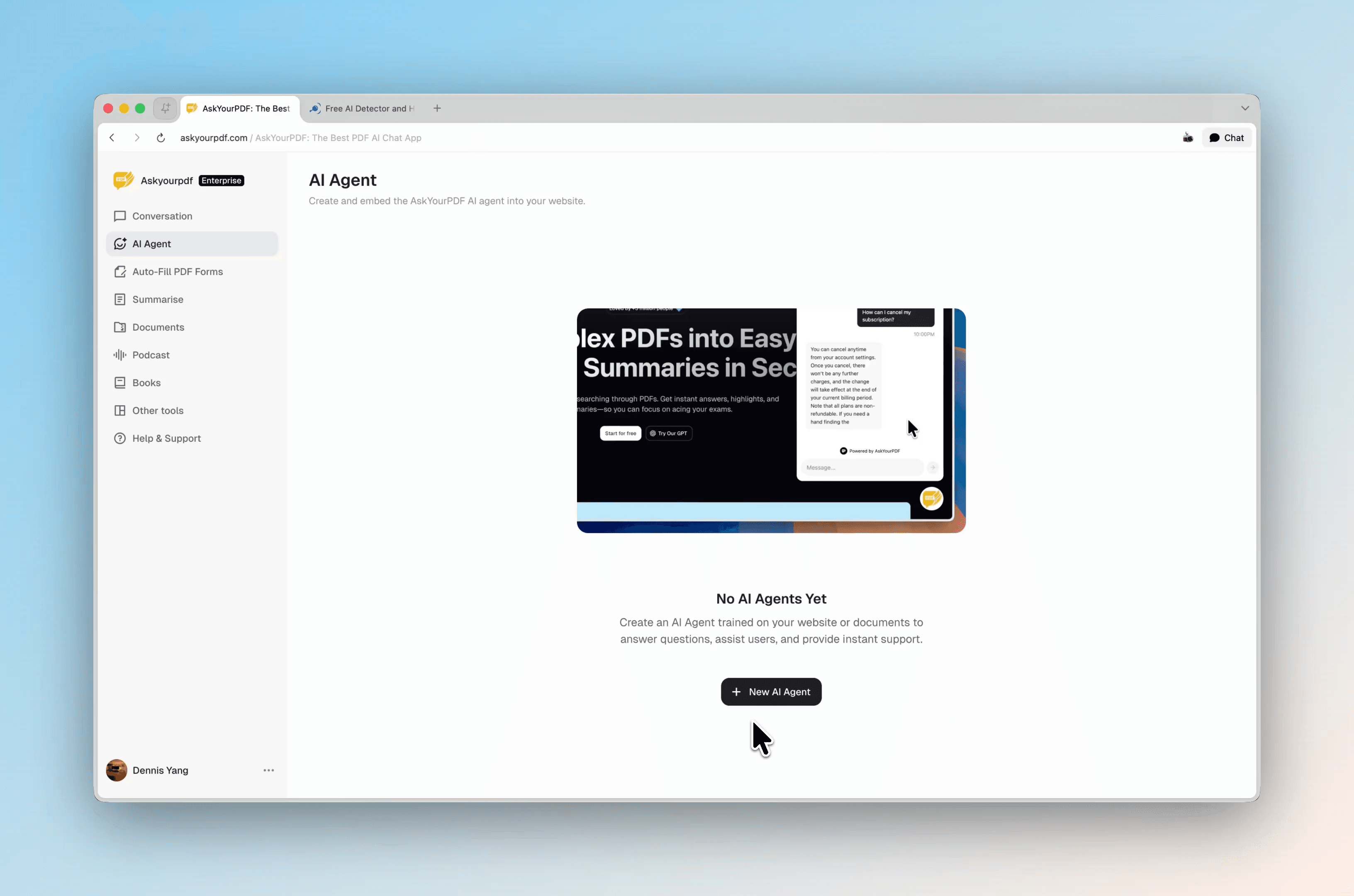 AskYourPDF AI agent dashboard preview